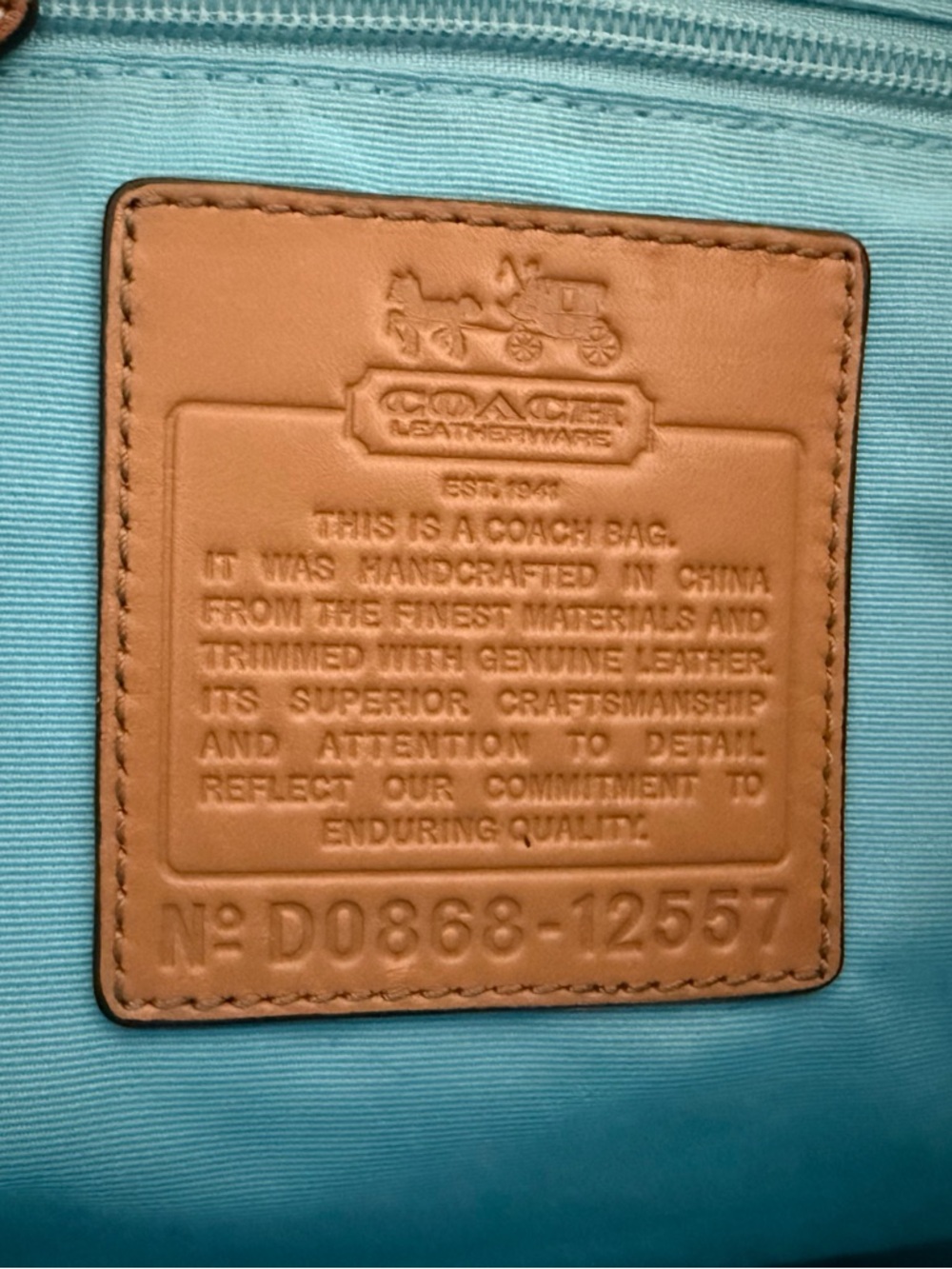2008 Coach Heritage Cream Plaid Tote with Teal Center Stripe and Brown Trim - Picture 7 of 9